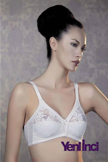 Yeni İnci Dantelli Toparlayıcı Sütyen C Beyaz - Yeni İnci
