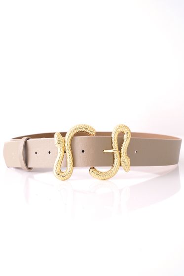 Yılan Detay Tokalı Bej Kemer - Deri Kemer