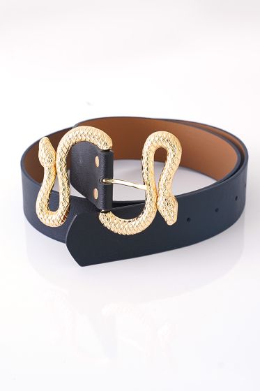 Yılan Detay Tokalı Siyah Kemer - Deri Kemer