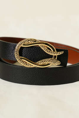 Yılan Figür Tokalı Kemer Siyah - Deri Kemer