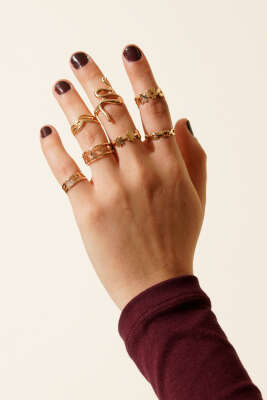 Yılan Figürlü 7'li Yüzük Seti Gold - Yüzük