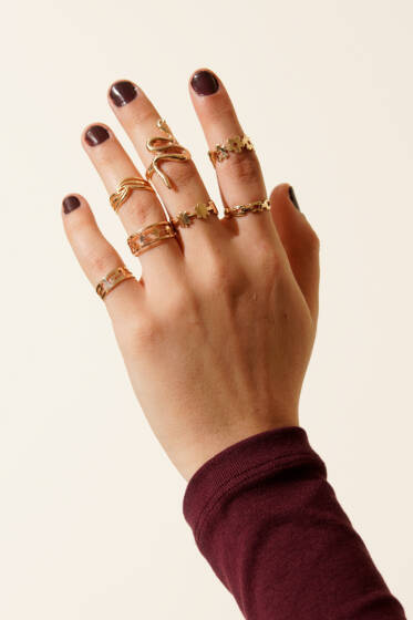 Yılan Figürlü 7'li Yüzük Seti Gold - Yüzük