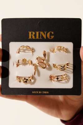 Yılan Figürlü 7'li Yüzük Seti Gold - Yüzük