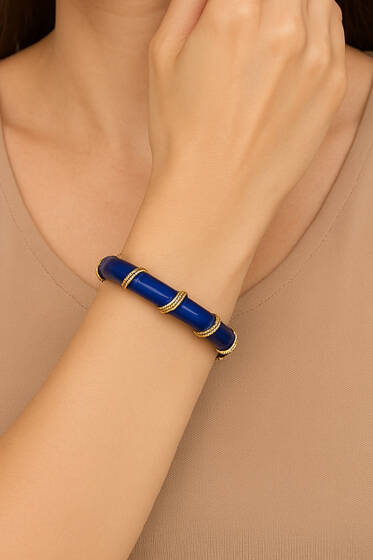 Yılan Figürlü Taş Detaylı Bilezik - Bileklik