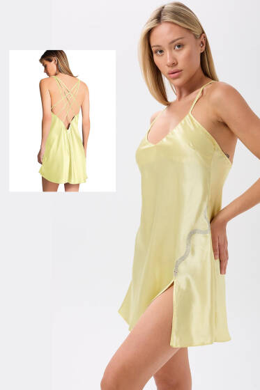 Yılan Taşlı Sırt Çapraz İpli Gecelik Hardal - Pijama