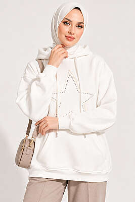 Yıldız Armalı Üç İplik Sweatshirt Ekru - Tunik