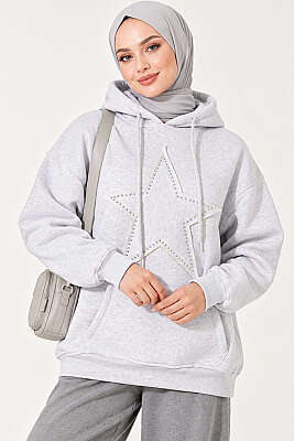 Yıldız Armalı Üç İplik Sweatshirt Gri - HELLIE