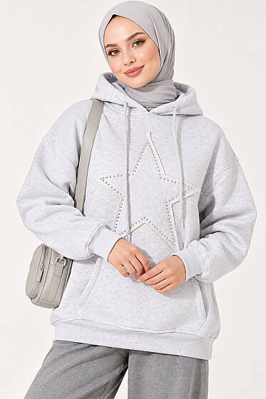Yıldız Armalı Üç İplik Sweatshirt Gri - Tunik