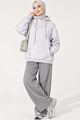 Yıldız Armalı Üç İplik Sweatshirt Gri - Tunik