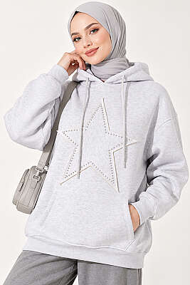 Yıldız Armalı Üç İplik Sweatshirt Gri - Tunik