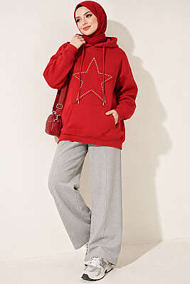 Yıldız Armalı Üç İplik Sweatshirt Kırmızı - Tunik