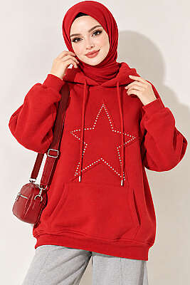 Yıldız Armalı Üç İplik Sweatshirt Kırmızı - Tunik