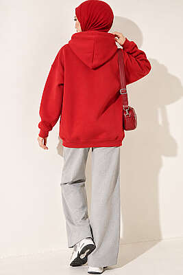 Yıldız Armalı Üç İplik Sweatshirt Kırmızı - Tunik