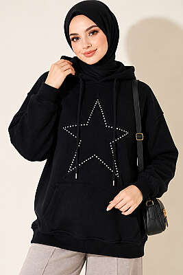 Yıldız Armalı Üç İplik Sweatshirt Koyu Lacivert - HELLIE