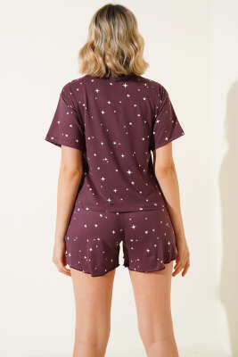 Yıldız Baskılı Kısa Kol Şortlu Pijama Takım Magenta - Pijama