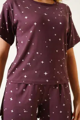 Yıldız Baskılı Kısa Kol Şortlu Pijama Takım Magenta - Pijama