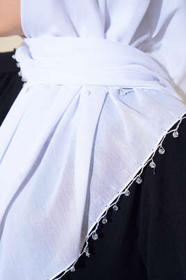 Yıldız Boncuklu Yazma Eşarp Beyaz - Yılın Fırsatı