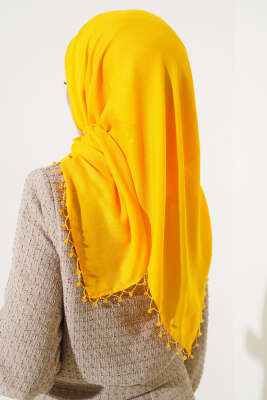 Yıldız Boncuklu Yazma Eşarp Hardal - Yılın Fırsatı