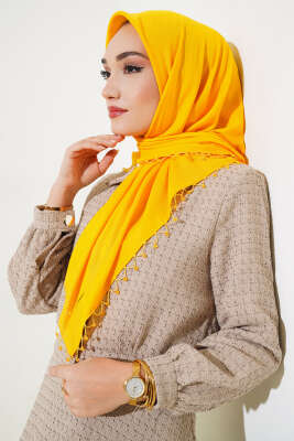 Yıldız Boncuklu Yazma Eşarp Hardal - Yılın Fırsatı