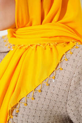 Yıldız Boncuklu Yazma Eşarp Hardal - Yılın Fırsatı