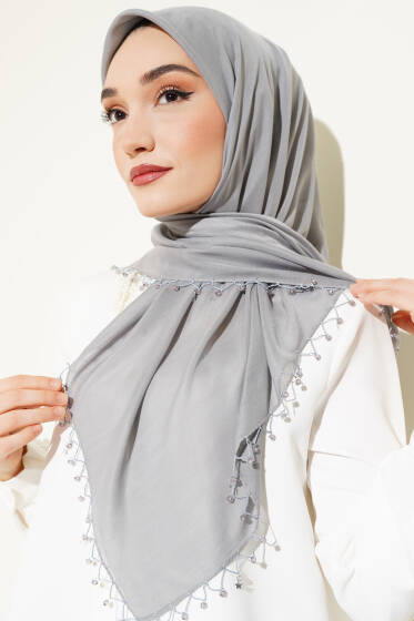 Yıldız Boncuklu Yazma Eşarp Kayrak Grisi - Başörtüsü
