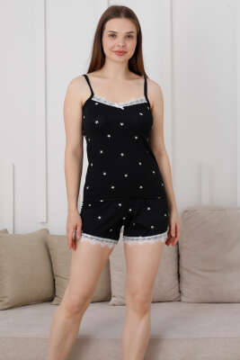 Yıldız Desen Askılı Şortlu Pijama Takım Siyah - Kadın Pijama Takımı
