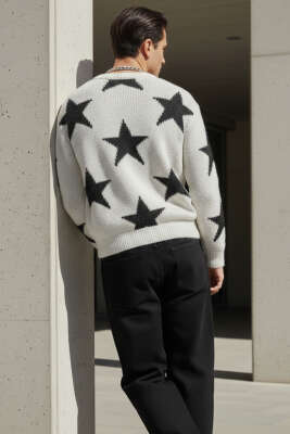 Yıldız Desen Triko Örme Erkek Kazak Kemik - Erkek Kazak