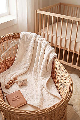 Yıldız Desenli Bebek Battaniye Ekru 