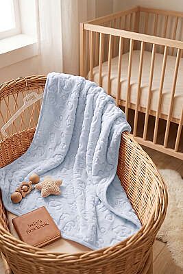 Yıldız Desenli Bebek Battaniye Mavi 