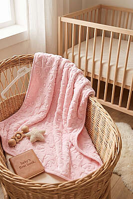 Yıldız Desenli Bebek Battaniye Pembe - MAHİR HAVLU