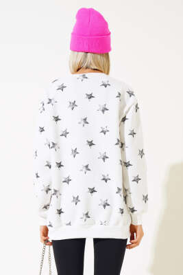Yıldız Desenli Şardonlu Sweatshirt Siyah - Kadın Giyim Modelleri