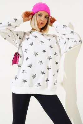 Yıldız Desenli Şardonlu Sweatshirt Siyah - CALİENTE