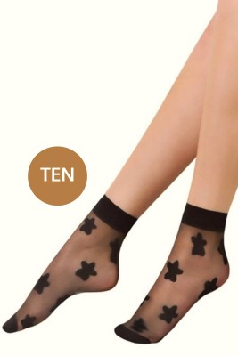 Yıldız Desenli Soket Çorap Ten - Thumbnail