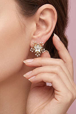 Yıldız Figür Taşlı Küpe Gold - DEMİR BİJUTERİ