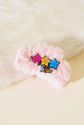 Yıldız Figürlü Peluş Mandal Toka Pembe 