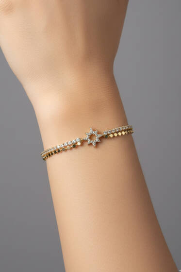 Yıldız Figürlü Taşlı Bileklik Gold - Bileklik