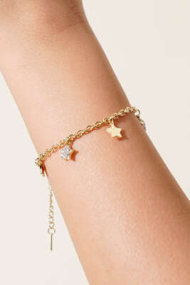 Yıldız Figürlü Zincir Bileklik Gold - Bileklik