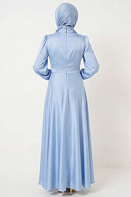 Yıldız Gold Toka Detaylı Saten Abiye Elbise Bebe Mavi - Elbise