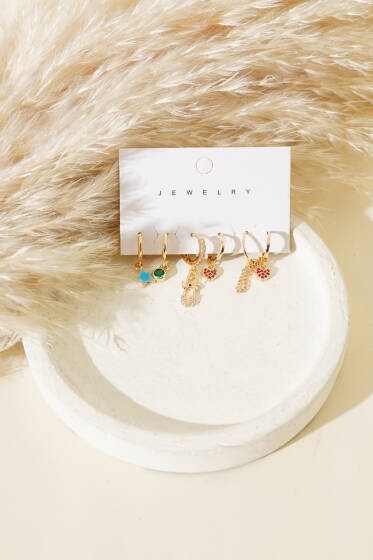 Yıldız Modelli Karışık Küpe Set Gold - Küpe