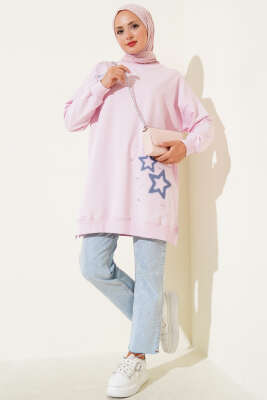 Yıldız Nakışlı Taşlı Tunik Pembe - Tunik