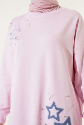 Yıldız Nakışlı Taşlı Tunik Pembe - Tunik