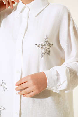 Yıldız Taş Detaylı Salaş Gömlek Ekru - Gömlek