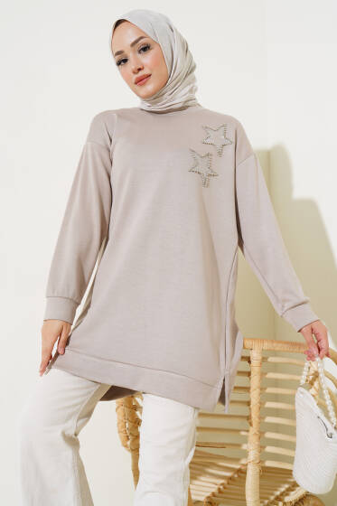 Yıldız Taş Detaylı Tunik Bej - Tunik