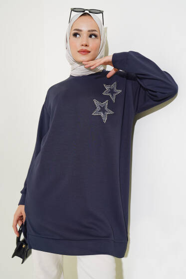 Yıldız Taş Detaylı Tunik Füme - Tunik