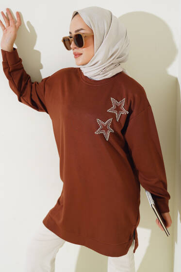 Yıldız Taş Detaylı Tunik Kahve - Tunik