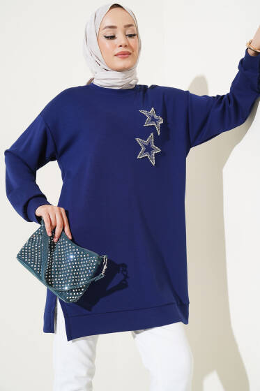 Yıldız Taş Detaylı Tunik Lacivert - Tunik
