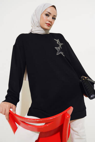 Yıldız Taş Detaylı Tunik Siyah - Tunik
