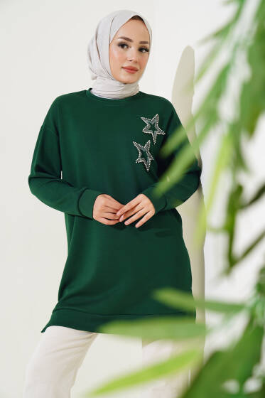 Yıldız Taş Detaylı Tunik Zümrüt - Tunik