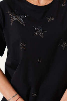 Yıldız Taş Süslemeli T-shirt Siyah - Yılın Fırsatı