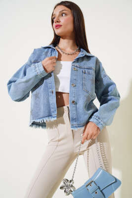 Yıldız Taşlı Kısa Kot Ceket Kot Mavisi - Kadın Giyim Modelleri